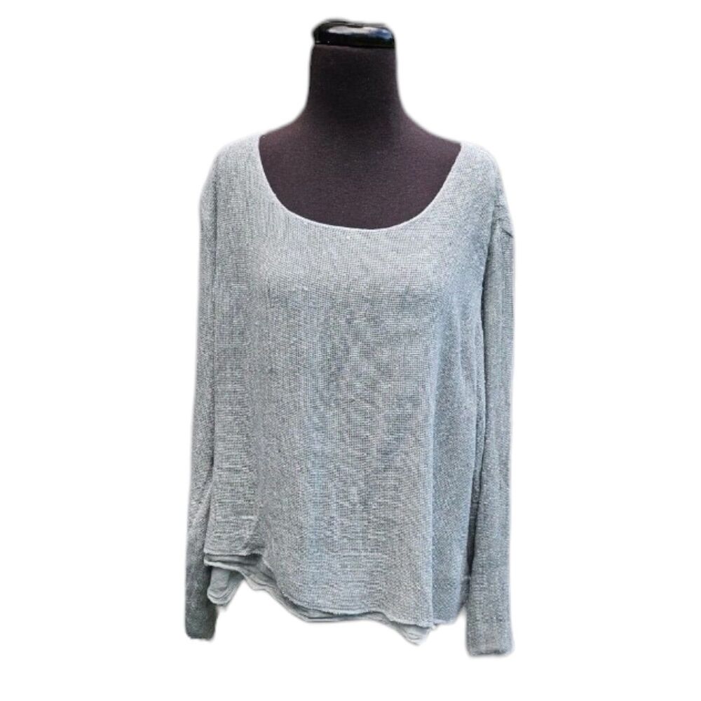 Keren Hart Open Knit Long Sleeve Sweater Top Lagenlook Artsy Asymmetric Large
